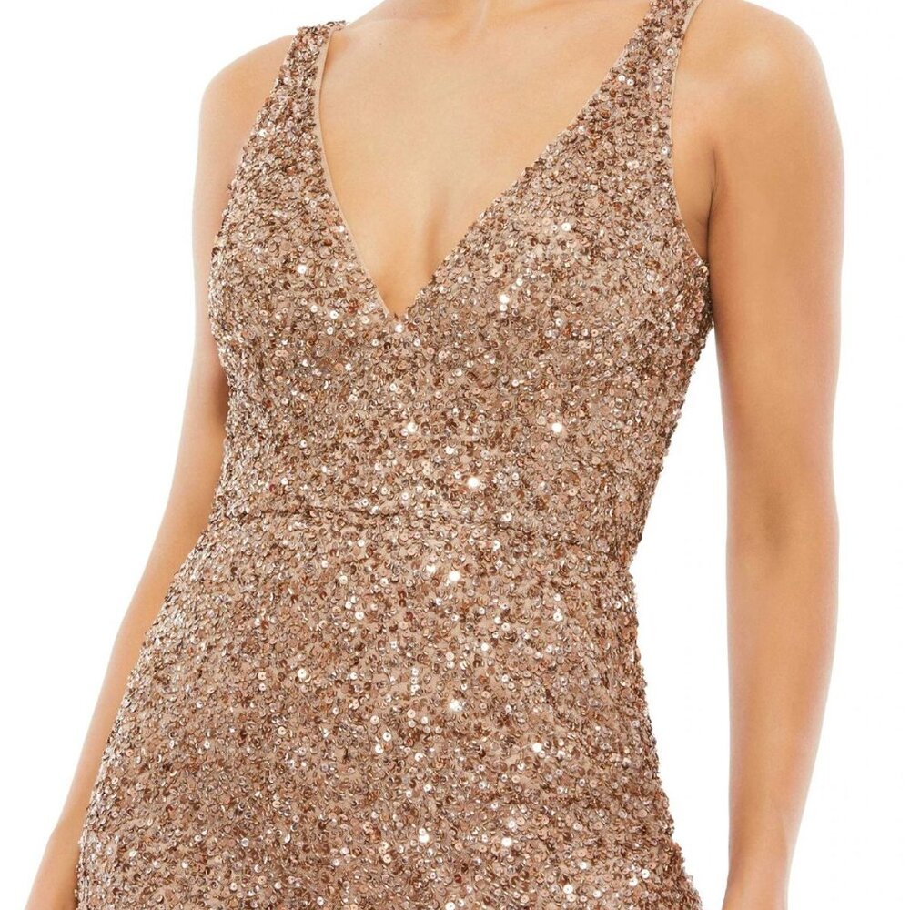 NWT Mac Duggal Beaded Fringe Sequined Mini Dress, Copper Style 4971 - Picture 6 of 9